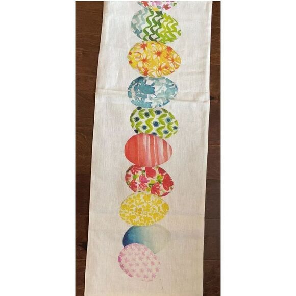 The Farmhouse Rachel Ashwell Easter Eggs Table Runner Spring Linen 14”x48” MCM - Picture 4 of 7